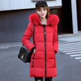 thumbnail image 1 of Chaqueta de algodón para mujer, talla mediana a larga, chaqueta de algodón para mujer de talla grande con cuello de piel grande y chaqueta de abrigo de algodón grueso, 1 of 6