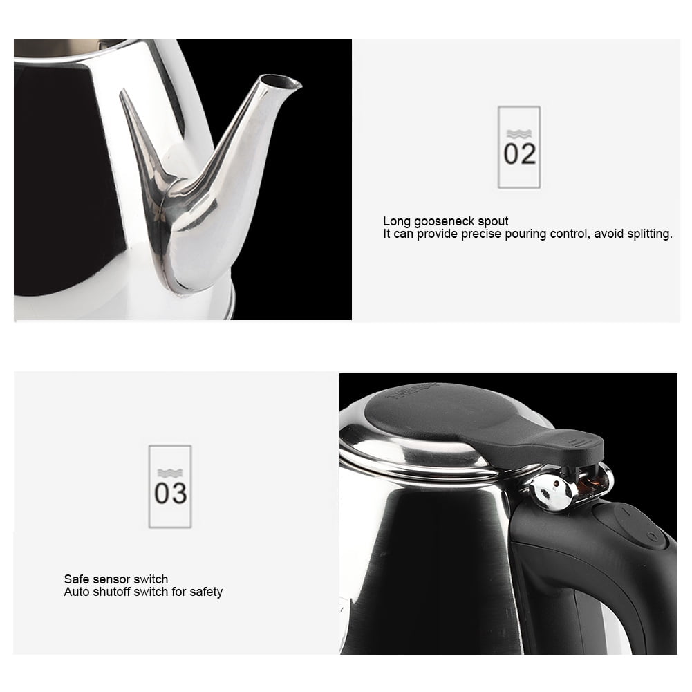 BIMZUC 1.2L Stainless Steel Electric Kettle, 1360W Fast Water Boiling Pot with Gooseneck Spout and Auto Shut-Off, Silver & Black (5.7 x 5.9 x 8.9 inches / 14.5 x 15 x 22.5 cm)