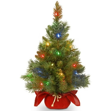 National Tree Company Pre-lit Artificial Mini Christmas Tree Includes Multi-Color LED Lights and Cloth Bag Base Majestic Fir, 2 ft