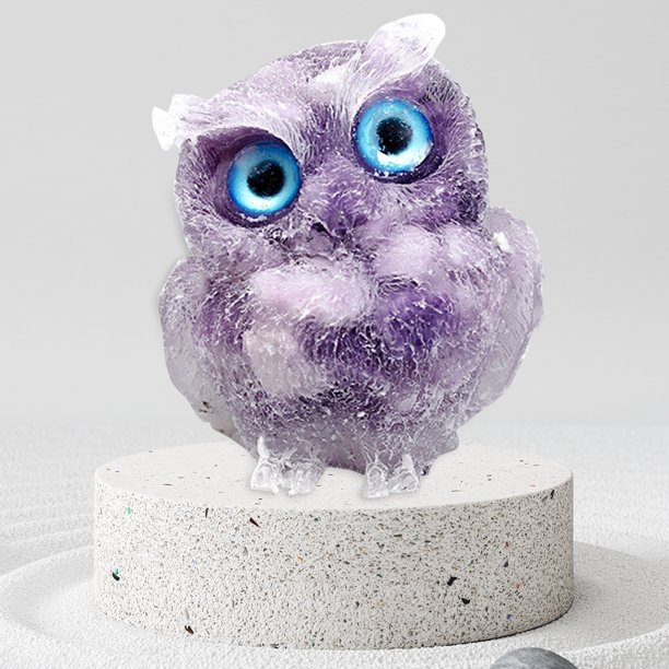 Estatua de búho de cristal tallado en piedra sanación figura de animal arte decoración del hogar (G)