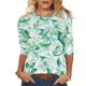thumbnail image 1 of Tops de Manga Larga de Mujer 3/4 Manga Flores Impresas Cuello Redondo Blusa Casual Estiramiento Suave, 1 of 5