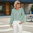 thumbnail image 7 of Women'S Puff Long Sleeve Blouse Dressy Casual Crew Neck Chiffon Blouse Loose Fit Pleated Shirt Work Office Tops Bean Green M, 7 of 7
