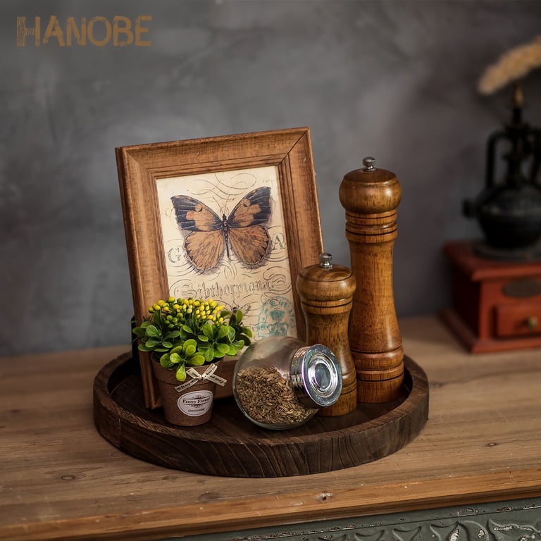 Hanobe Round Wooden Candle Tray, 11.8", Brown Distressed photo 6