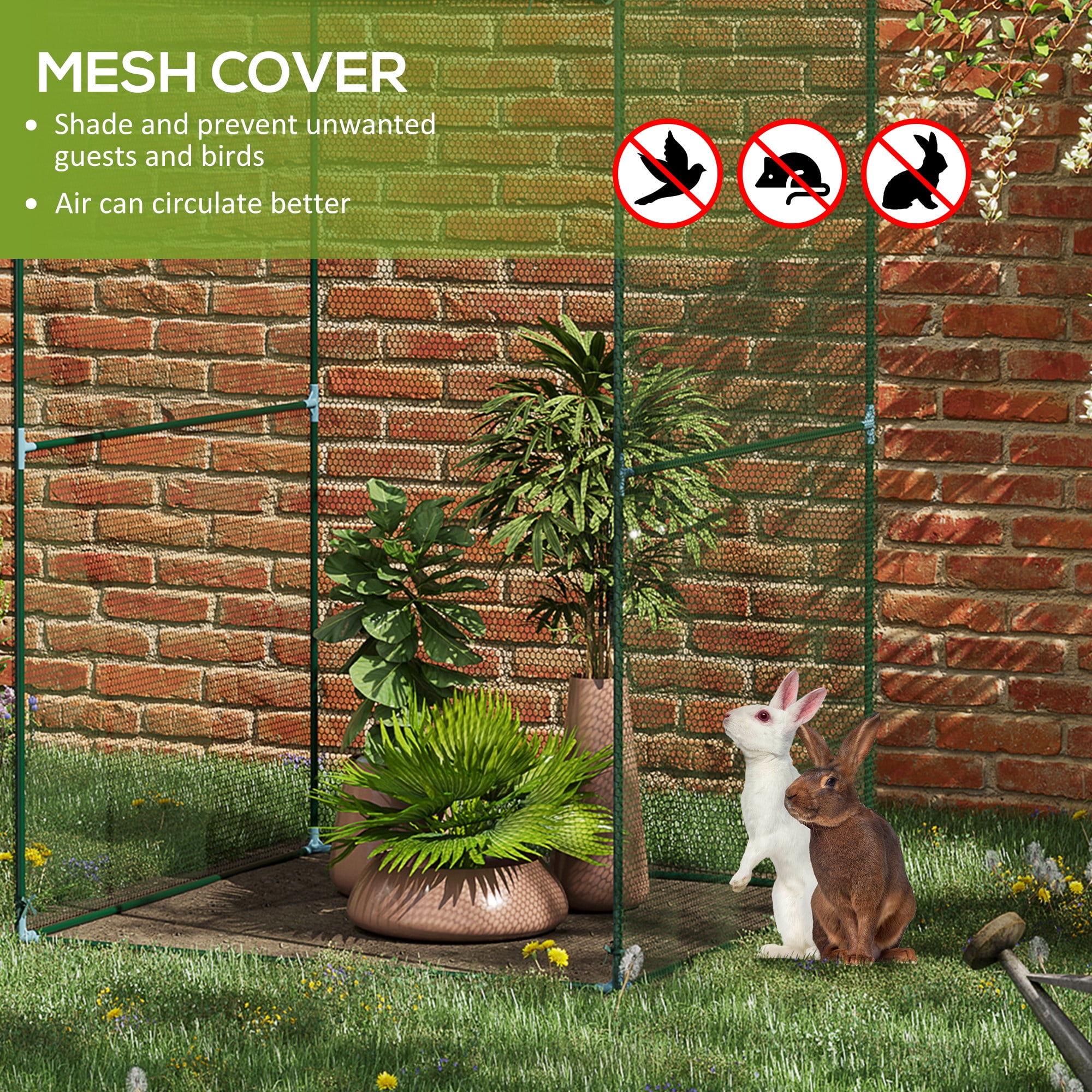 Outsunny 4' x 4' Walk-in Crop Cage, Plant Protectors with Door, Dark Green