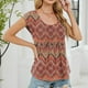 thumbnail image 4 of Tops de Cuello Redondo para las Mujeres Impreso Plegado Hombro Insertado Blusa, Manga Corta Nylon Spandex Top para el Hogar Y el Uso Casual Diario, 4 of 8