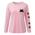 thumbnail image 4 of Wang6 Women Long Sleeve Graphic T Shirts Trendy Loose Fit Cat Printed Tops Fall Crew Neck Going out Basic Tees 0702LiPink XL, 4 of 4