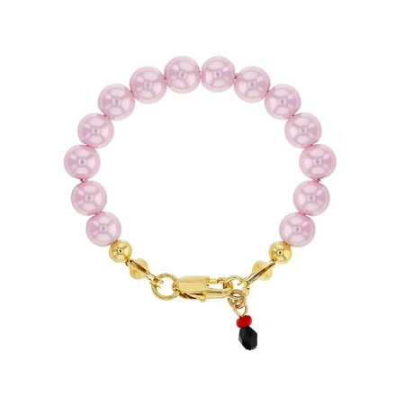 18k Gold Plated Pink Simulated Pearl Baby Bracelet Evil Eye Protection Infant 5