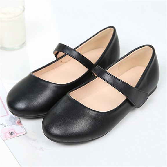 Toddler Little Girls' Simple Solid Mary Jane Shoes, Soft Faux Leather Non‑slip Lightweight Flat Casual Walking Footwear Black 25