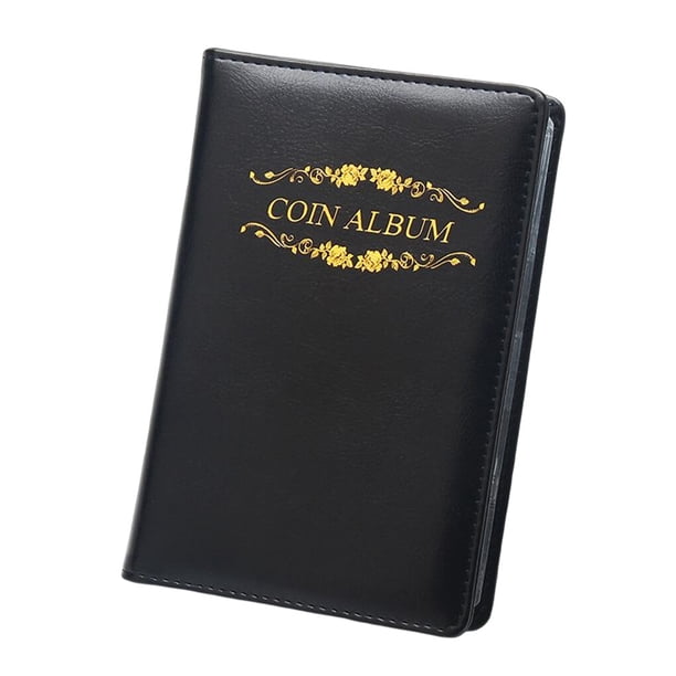 Yuarrent Álbum de monedas de cuero con 120 bolsillos, coleccionista de billetes, organizador de colección de libros de recortes, Almacenamiento y organización del hogar Flor negra
