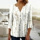 thumbnail image 1 of ICHUANYI ClearanceWomen‘s Summer Sexy Fold Printed Regular Women 3/4 Sleeves V Neck Button Tops Blouse(Beige, M) ICHUANYI WER20232080505129, 1 of 5