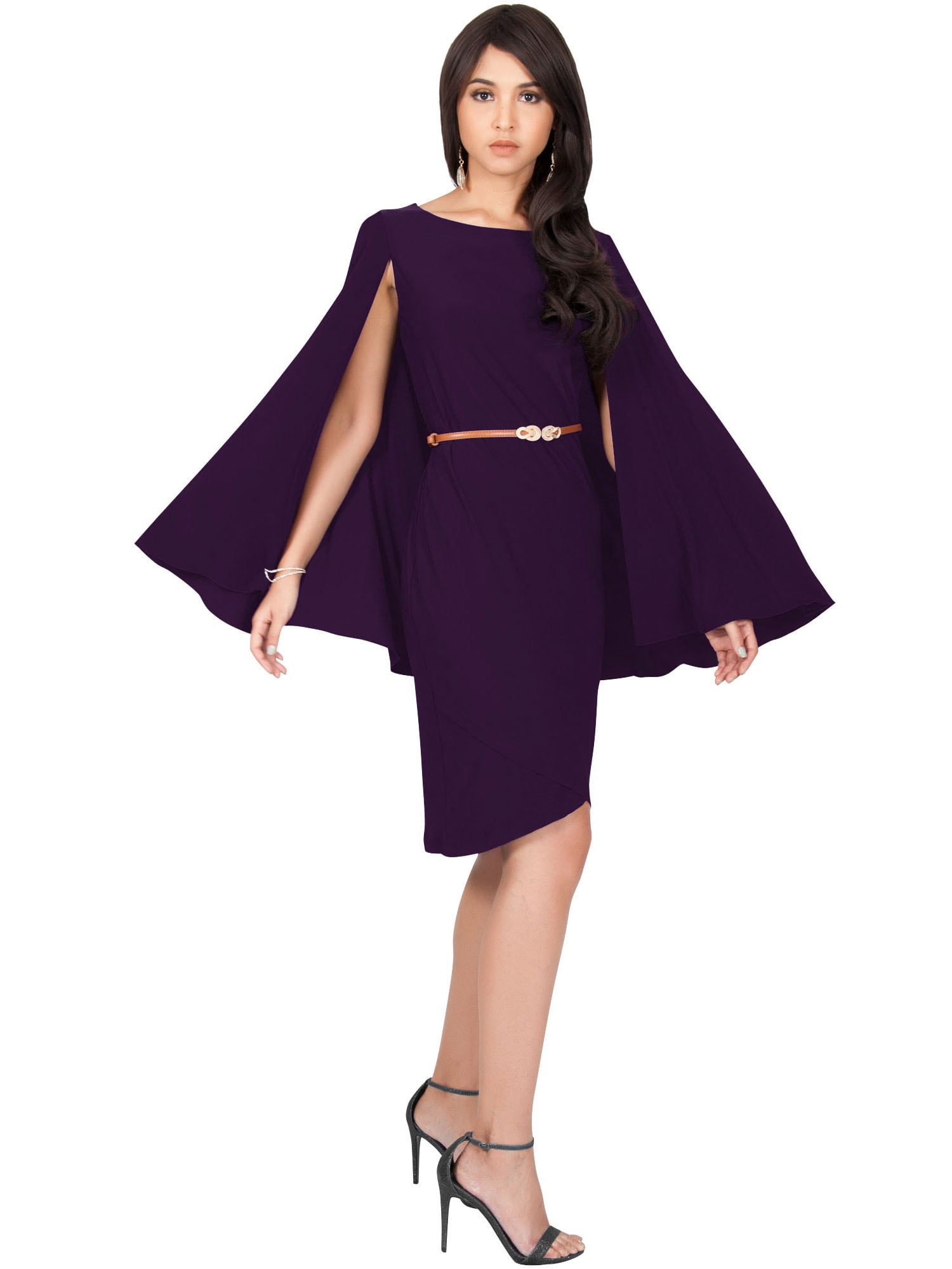 Koh Koh Koh Koh Long Cape Batwing Cloak Dolman Sleeve Knee Length Fall Winter Work Tunic Dressy Formal Wedding Guest Party Funeral Mini Midi Dress For Women Purple Small Us 4 6