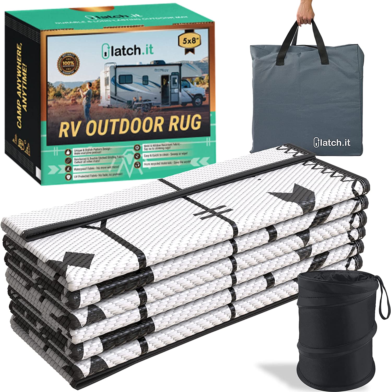 LATCH.IT RV Outdoor Rugs 5x8 Boho