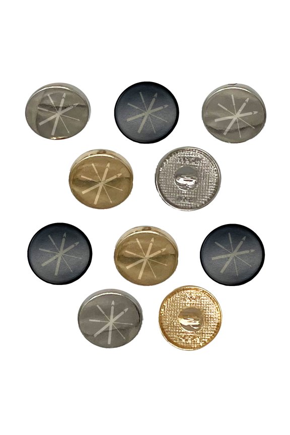 Skis and Poles Skiing Equipment and Gear Set of 10 Metal 0.6" (15mm) Sewing Shank Round Buttons - Black Color
