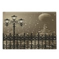 thumbnail image 1 of Lantern Cutting Board, Frozen Scenery Iron Fences City Evening Snow and Lanterns Full Moon Graphic, Decorative Tempered Glass Cutting and Serving Board, Large Size, Pale Brown Black, by Ambesonne, 1 of 1