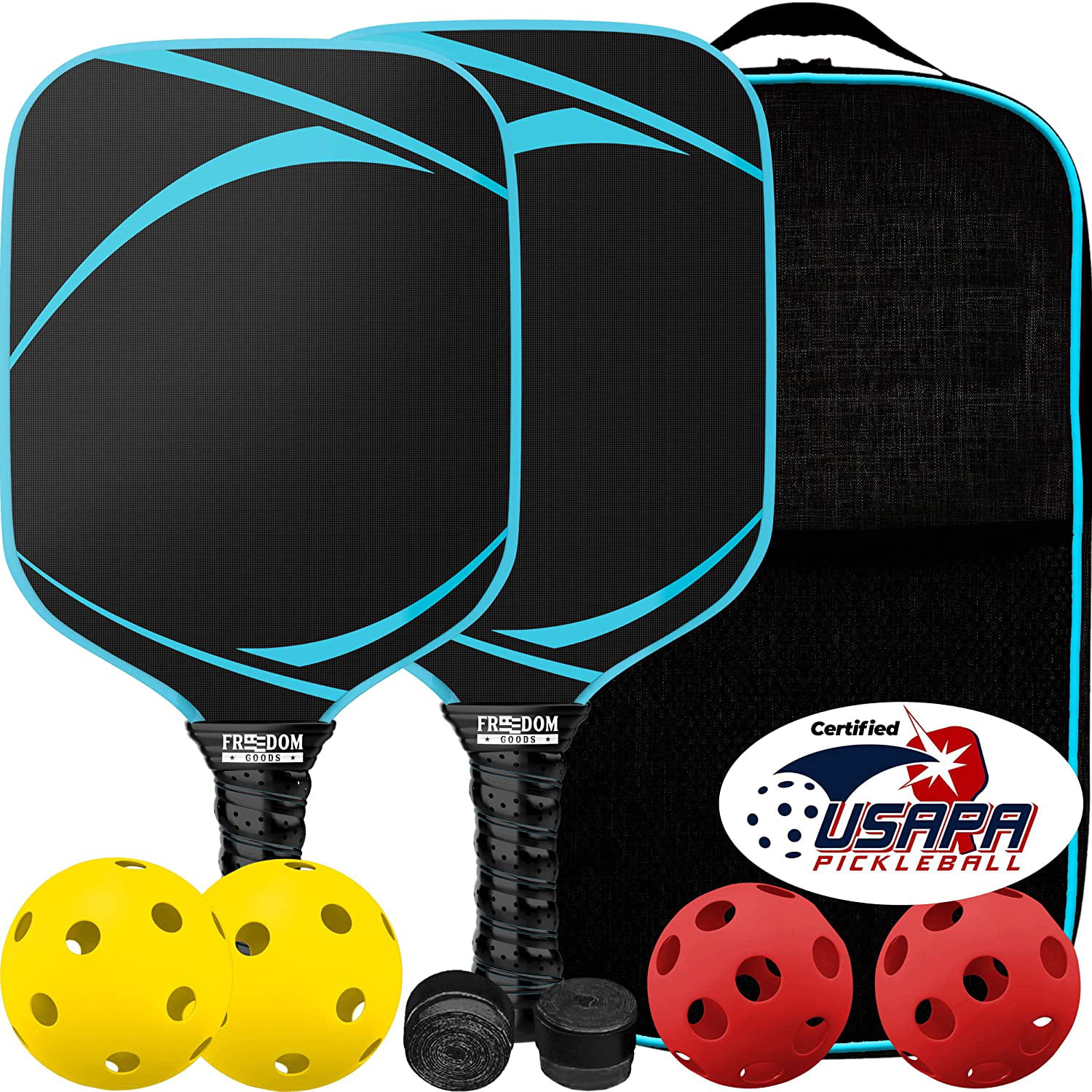 Wrist Band NEW Graphite Pickleball PP Paddle Set 2 with 4 balls and Storage Bag 
