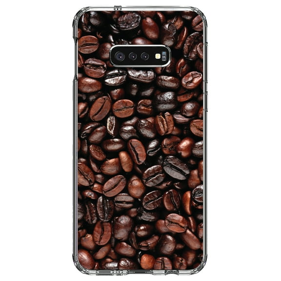 DistinctInk Clear Shockproof Hybrid Case for Samsung Galaxy S10e (5.8" Screen) - TPU Bumper, Acrylic Back, Tempered Glass Screen Protector - Dark Brown Coffee Beans