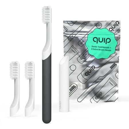 Quip Plastic Battery Brush & 2 Brush Head Refills, Charcoal