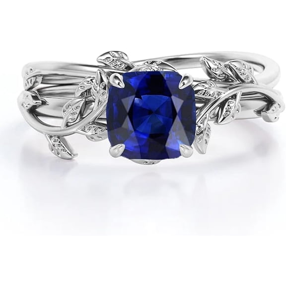 Rag Jewels 925 Sterling Silver 3.00 Ct Cushion Cut Sapphire & Diamond Wedding Engagement Christmas Bridal Ring Set 14K White Gold Plated For Women's -6