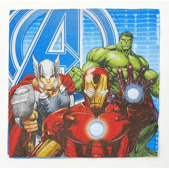Marvel Avengers Hulk Iron Man & Thor  Large Disposable Party Napkins - Pack of 16