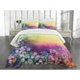 thumbnail image 3 of Ambesonne Floral Quilted Bedspread Set 3 Pcs, Spring Flowers Ivy Art, Queen Size, Purple Yellow Multicolor, 3 of 5