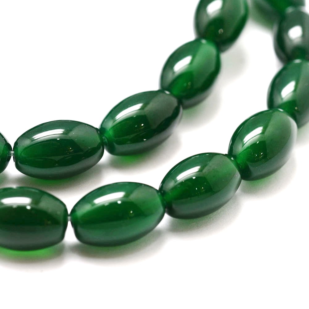 Natural Green Onyx Agate Bead Strands Dyed Heated Rice Dark Green 11.5~12x7.5~8mm Hole: 1.2mm 33pcs/strand 14 inch diy