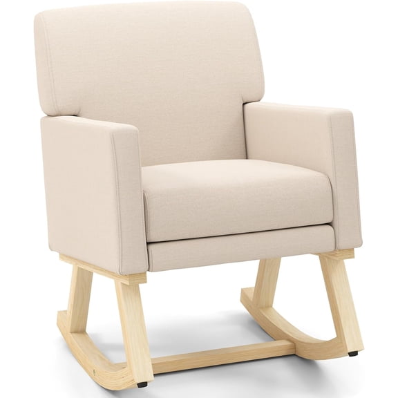 HarmonyStrings  Rocking Chair, Fabric Upholstered Chair Rocker with Sturdy Wood Frame and Padded Seat, Modern Armchair for Living Room-Beige