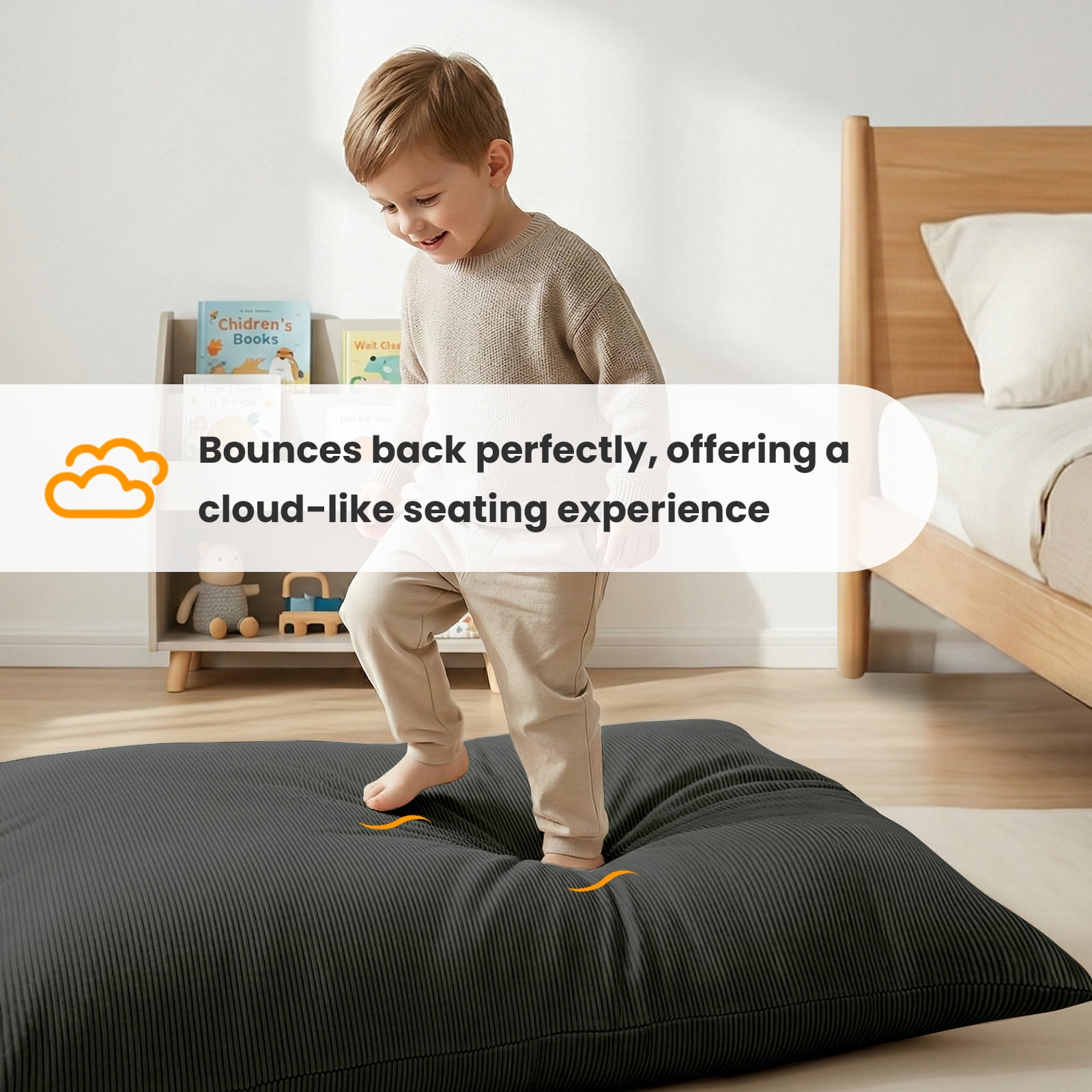 CATGOOD 3-in-1 Bean Bag Chair for Kids, Convertible kids chair with Skin Friendly Fabric for Living Room, Bedroom, Gray