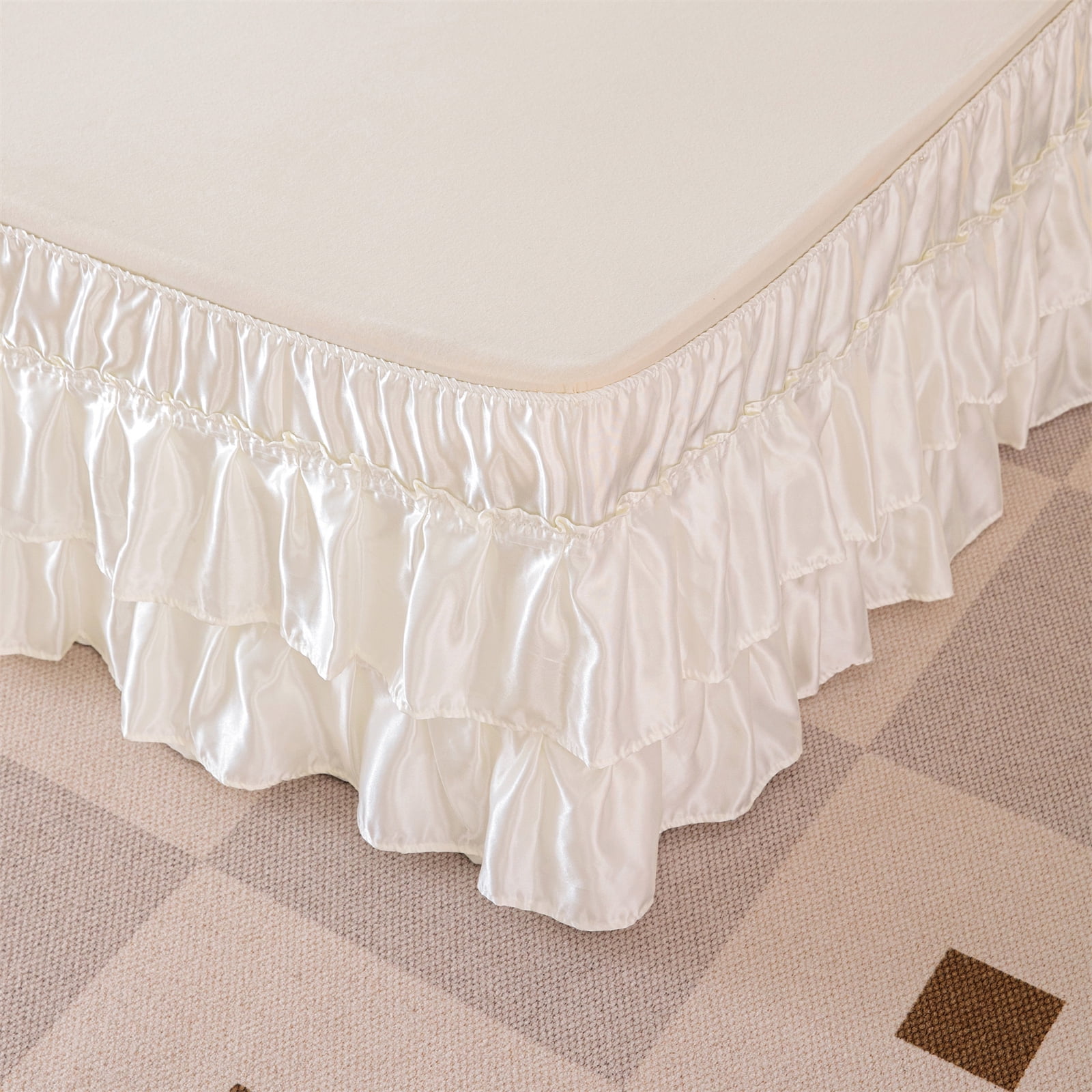Move Over White Ruffled Bed Skirt for Full 16" Drop Satin Elastics Dust