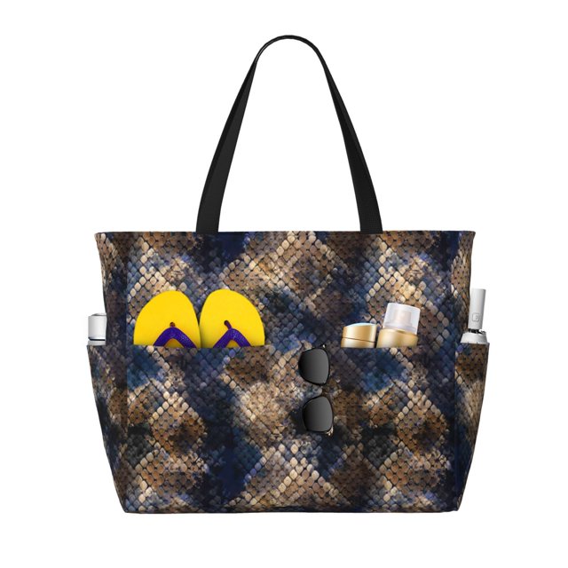 Fotbe Watercolor Snake Skin Bolsa de Viaje para Playa - Resistente al Agua, Bolsa Tote de Gran Capacidad y Ligera con 7 Bolsillos para Mujeres y Hombres