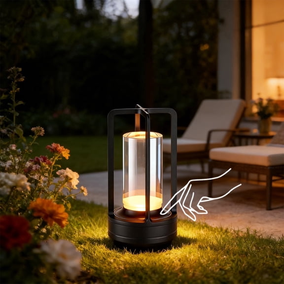 Coliware Portable Black Table Lamp, Rechargeable 3000mAh LED Touch Control Desk Lamp with 3 Color Temperatures Stepless Dimmable, Decorative Vintage Night Light for Bedroom,Camping, Emergency