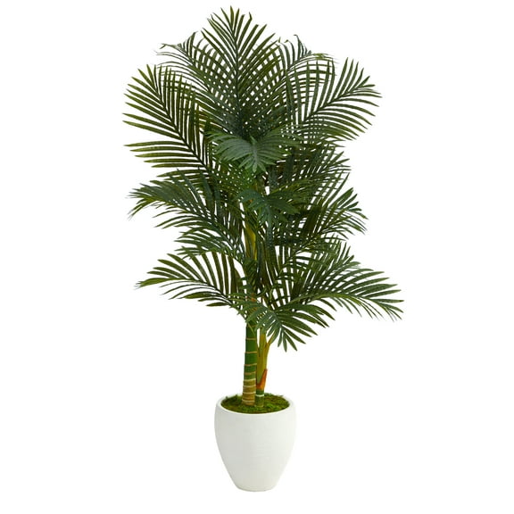 Nearly Natural 5' Paradise Palm Artificial Tree in White Planter