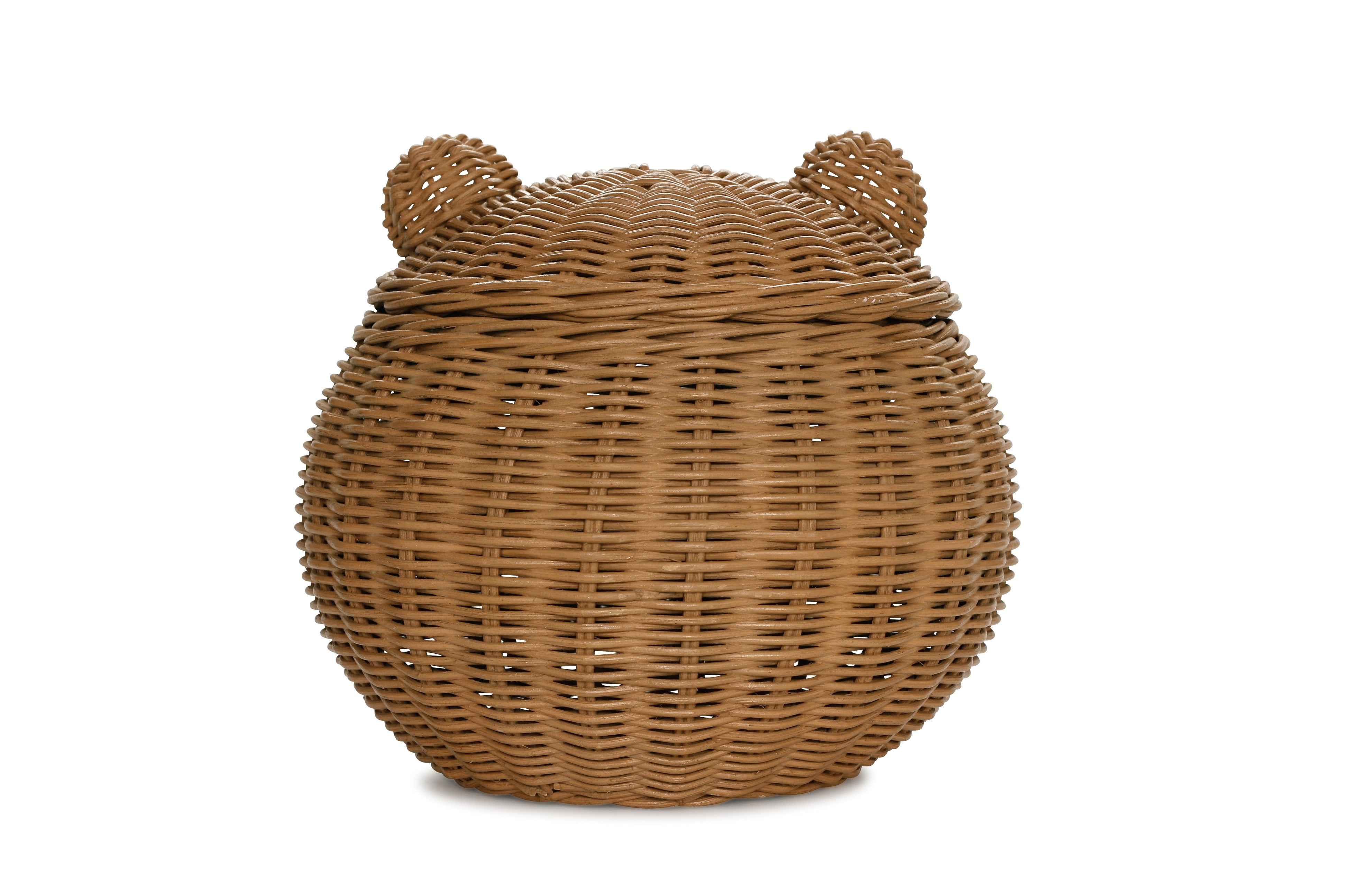 Bear Head Rattan Storage Basket with Lid Decorative Home Decor Hand Woven Shelf Organizer Cute Handmade Handcrafted Gift Art Decoration Artwork Wicker