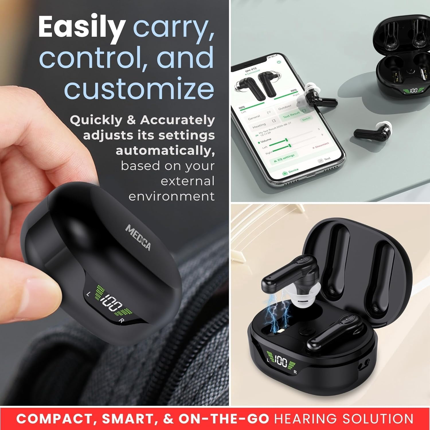 MEDca Bluetooth Hearing Aids for Seniors & Adults, Rechargeable, Black