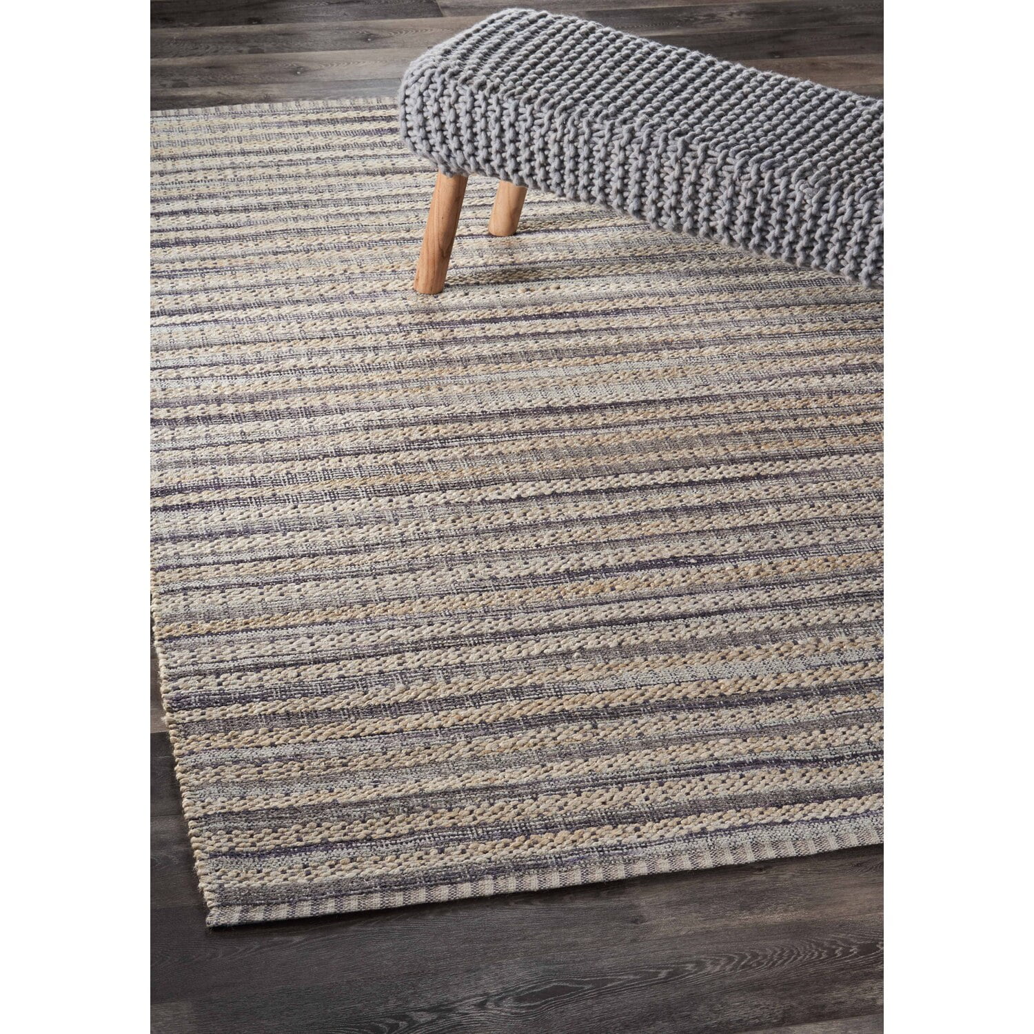 LR Home Blessy Drea Bleach & Brown Transitional Striped Jute Blend Area Rug, 9' x 12'