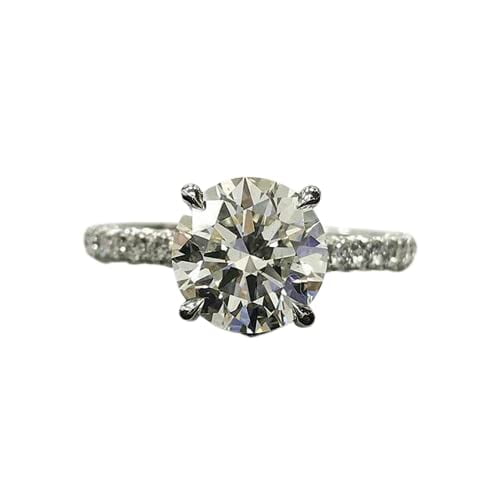 HeartsAndYou 2ct Round Cut Moissanite Solitaire with Accents Engagement Ring for Women 18k White Gold over Silver