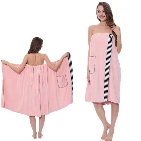 Qonioi Women’s Adjustable Wearable Bath Towel Wrap, Sarong with Pockets for Beach Pool, Quick-Dry Cover-Up for Shower Swim, Pink