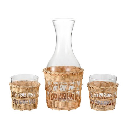 Bedside Night Water Carafe with Removable Hand Woven Rattan