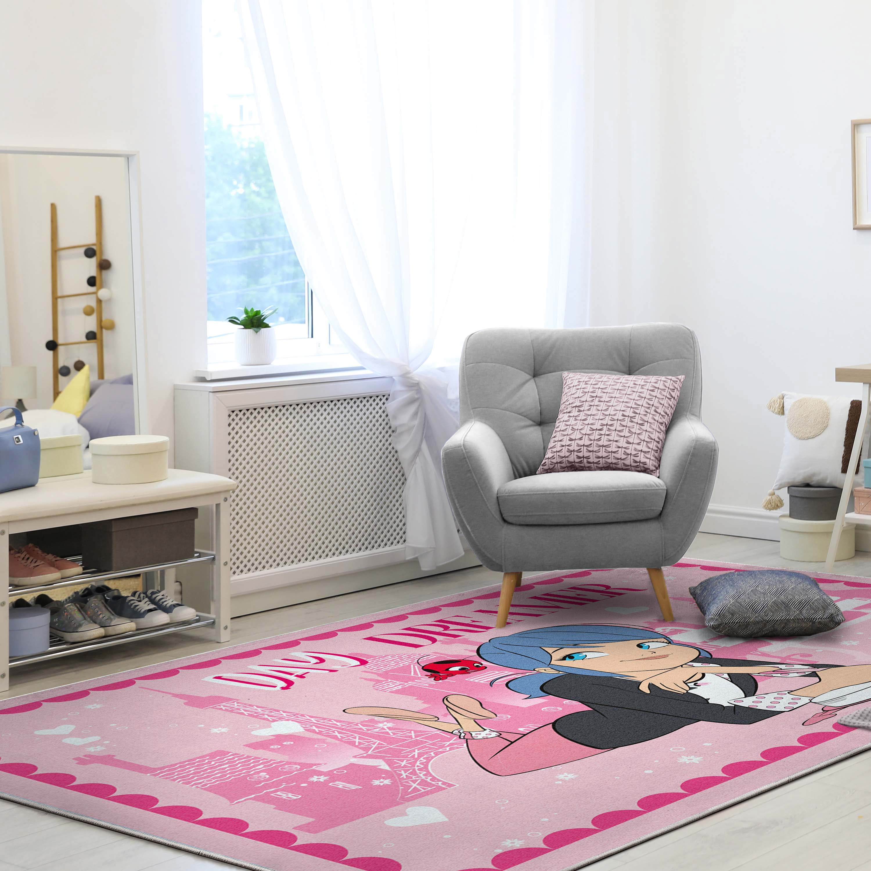 Well Woven Miraculous Ladybug Day Dreamer Pink 6' x 9' Area Rug