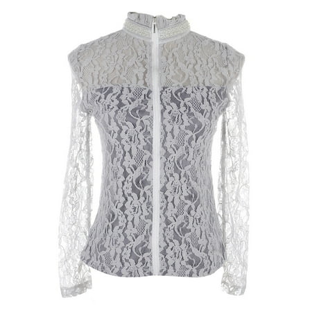 Underwear Zip Collar Shirt - S/M Fit Classic High Collared Front Zip Sheer Overall Top