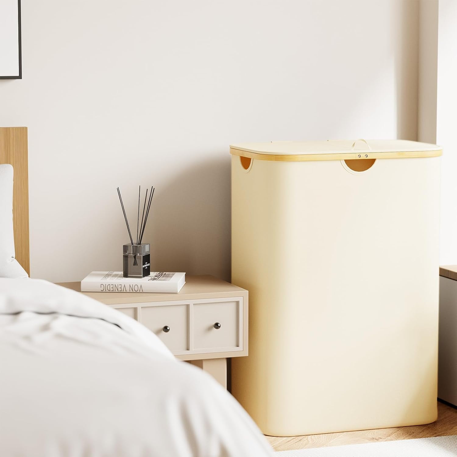 SpaceAid Double Laundry Hamper 2 Section with Lid and Removable Laundry Bags, 160L Clothes Basket, Beige