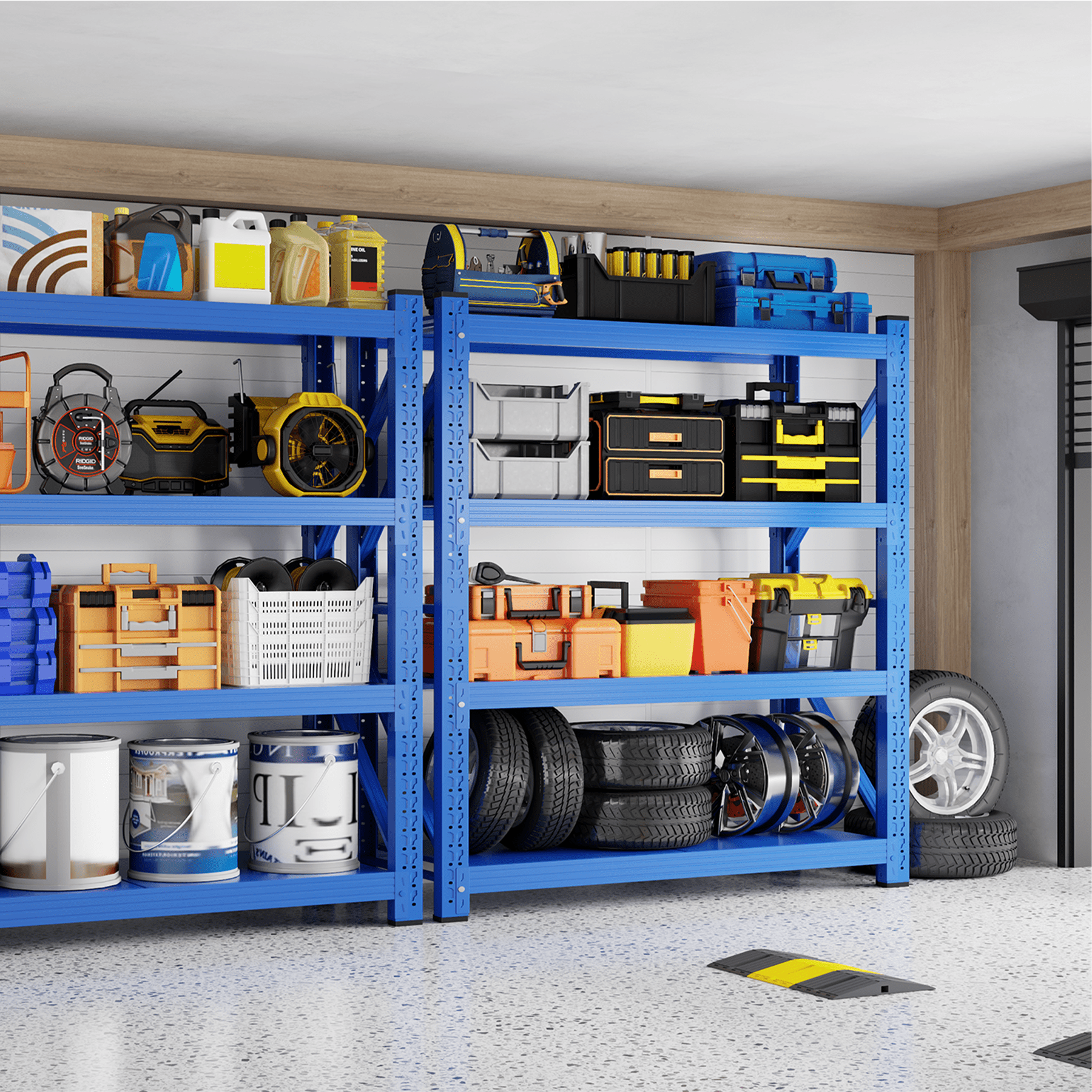 47" W Garage Shelving 3000LBS Garage Shelving Heavy Duty 4-Tier Metal Storage Shelves Adjustable Shelf Unit for Basement Warehouse 47.3" W x 23.7" D x 78.7" H Blue