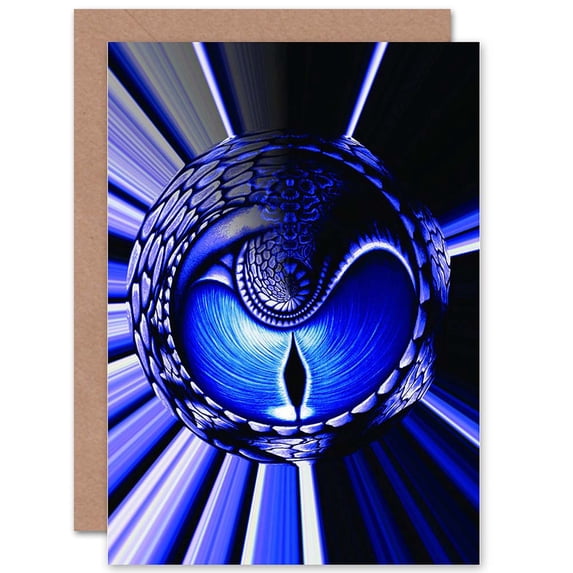 Painting Digital Abstract Evry Dragon Eye Blue Greetings Card Plus Envelope Blank inside