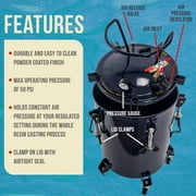 TCP Global 10 Gallon (38 Liters) Pressure Pot Tank for Resin Casting - Heavy Duty Powder Coated Pot with Air Tight Clamp On Lid, Caster Wheels, Regulator, Gauge - Use for Curing Resin in Casting Molds