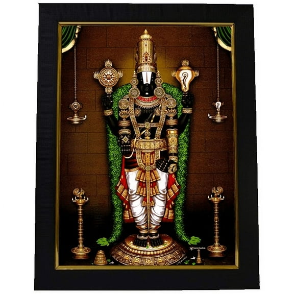 God Tirupati Venkateswara Swamy Photo Frame in Tulsi Garland, 10 x 13 Inches