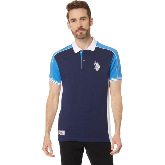 U.S. Polo Assn. Men's Slim Fit Double Collar Pique Polo Shirt, Classic Navy, Medium