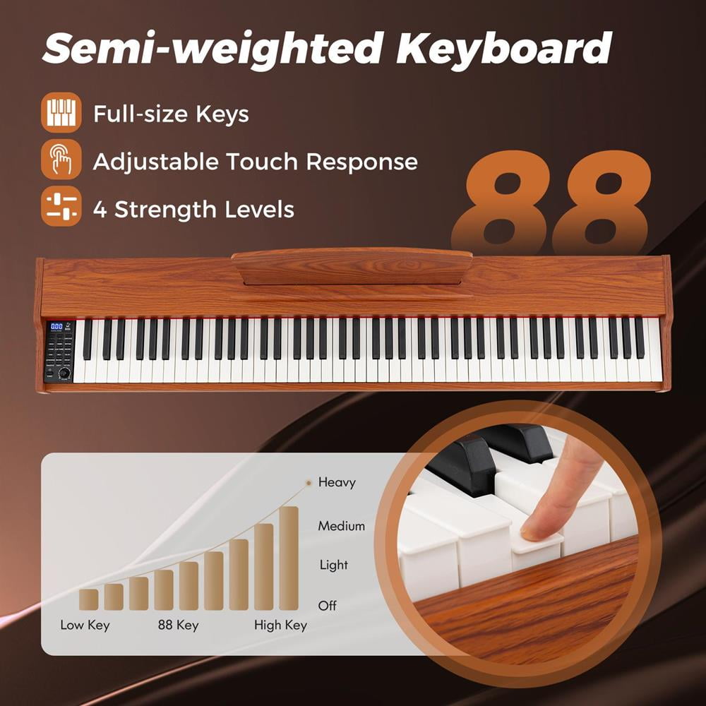 Topcobe 88-Key Keyboard Piano Set with Adjustable Stand, Keyboard Piano, Music Keyboard-Brown