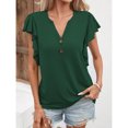 thumbnail image 2 of Camiseta de manga corta con cuello en V para mujer, blusa de manga corta con volantes y botones elegantes a la moda, 2 of 5