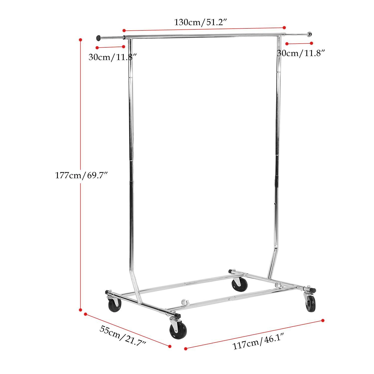 Whitmor Adjustable Rolling Garment Rack - Collapsible - Chrome - 22" x 51" x 71.25" - image 4 of 7