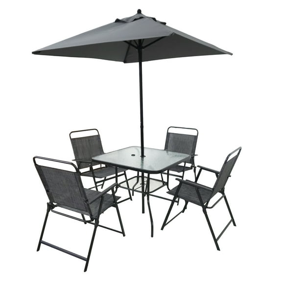Outdoor Patio Dining Set for 4 People, Metal Patio Furniture Table and Chair Set with Umbrella, Black No   Dining Set   Grey   Rust Resistant Frame   Garden & Outdoor   Complete Patio Sets   Steel