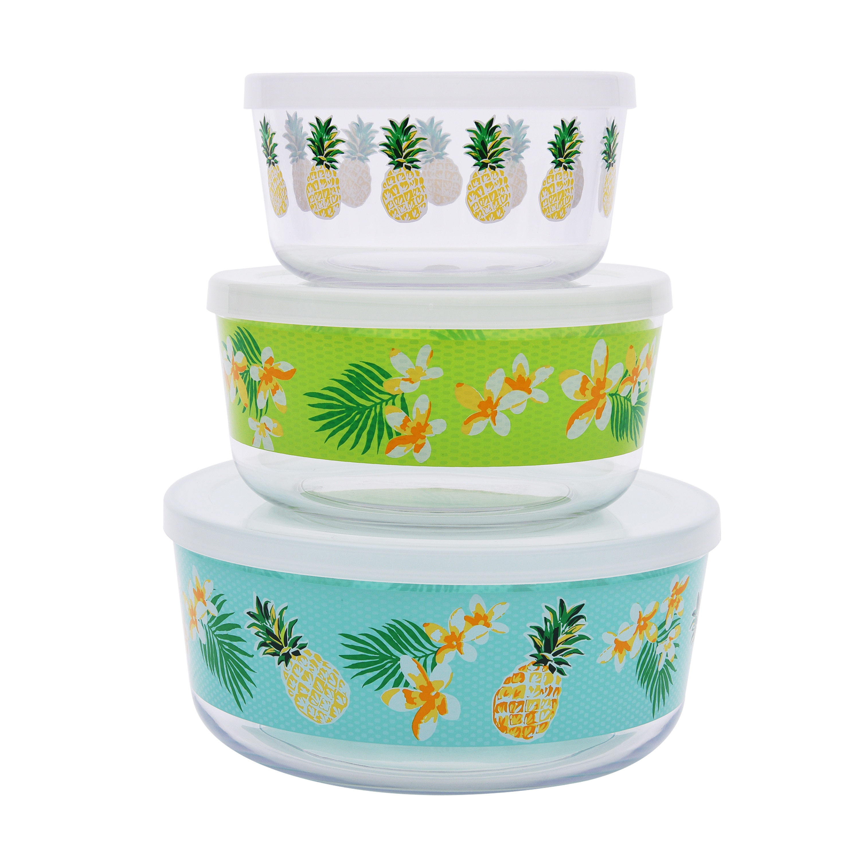 Mainstays 3 Piece Pineapple Bowl Set with Lids Walmart Inventory